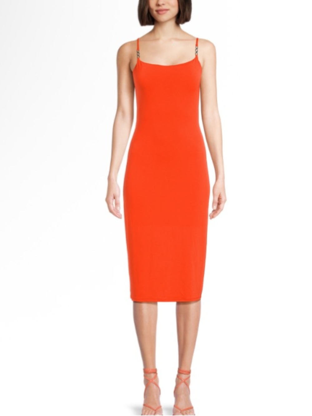 Planet Gold Women’s Slim Fit Spaghetti Strap Midi Dress - Orange